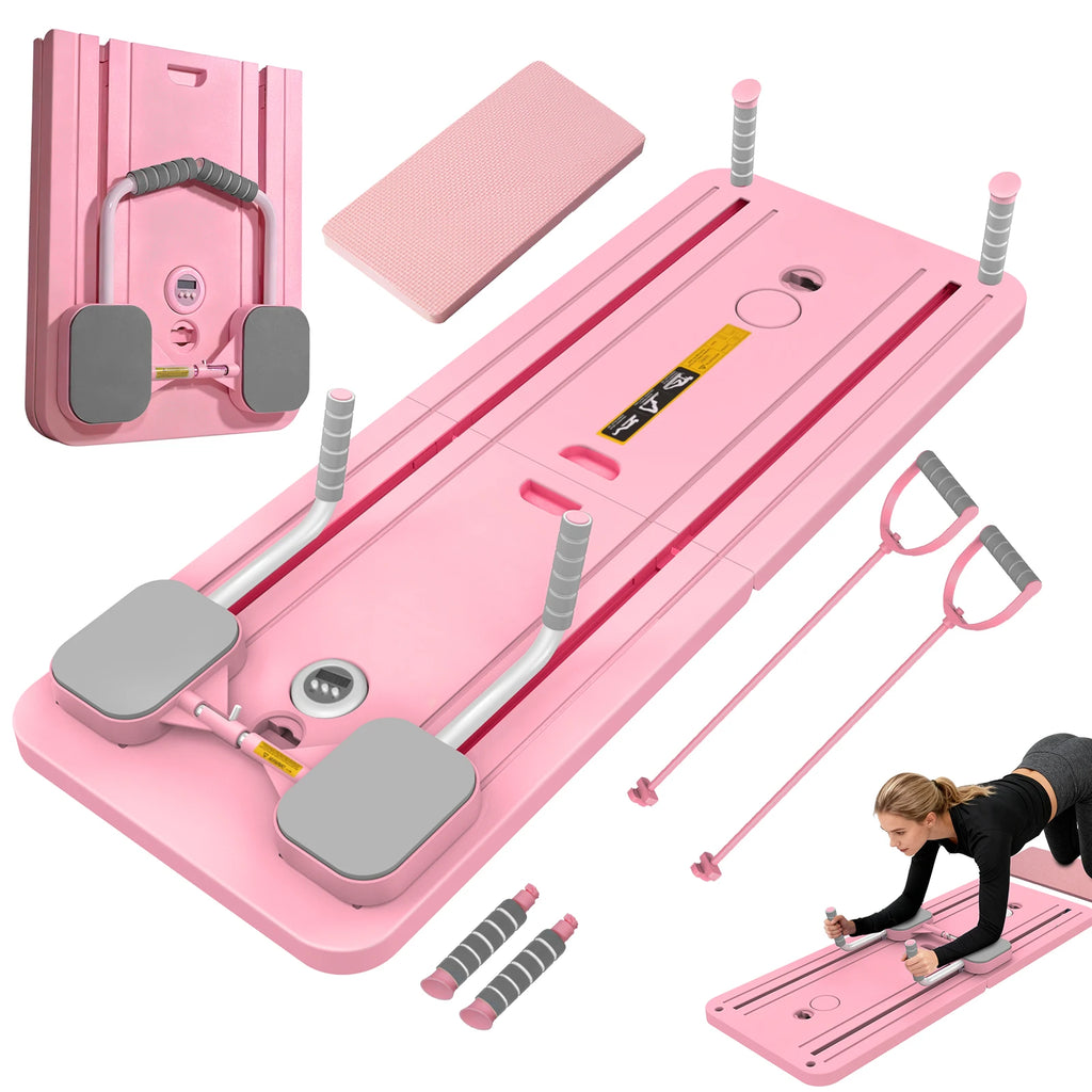 Planche Pilates Pliable Multifonctionnelle – Abdominaux, Gainage & Pompes avec Rebond Automatique