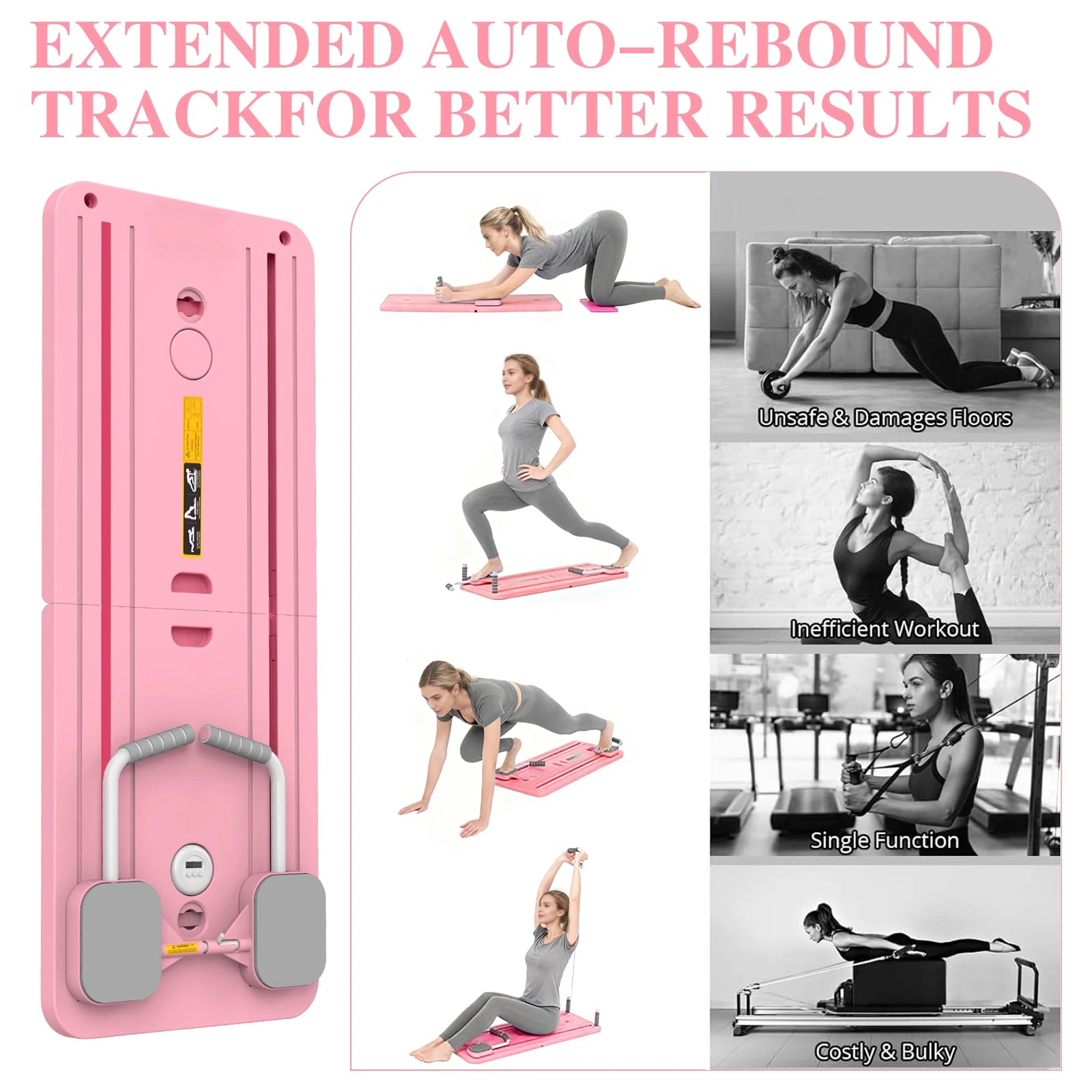 Planche Pilates Pliable Multifonctionnelle – Abdominaux, Gainage & Pompes avec Rebond Automatique